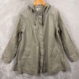 Eileen Fisher Swing Jacket Women's Size S Khaki Green Lightweight Organic Linen